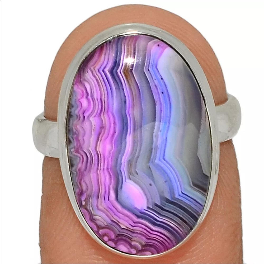 BOUTIQUE LACE AGATE 925 STERLING SILVER RING, SZ 6